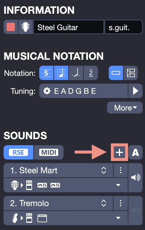 Add a sound from the Track Inspector