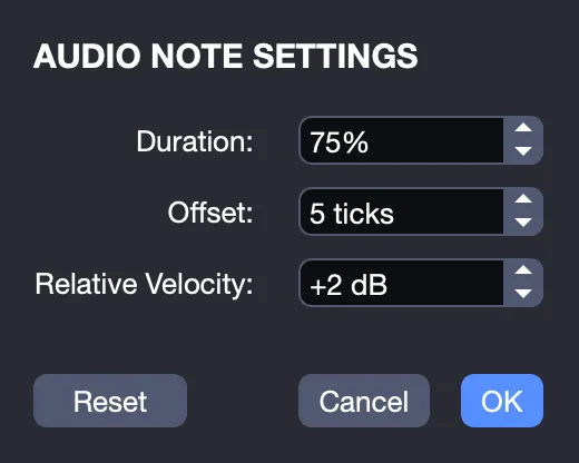 Note audio settings