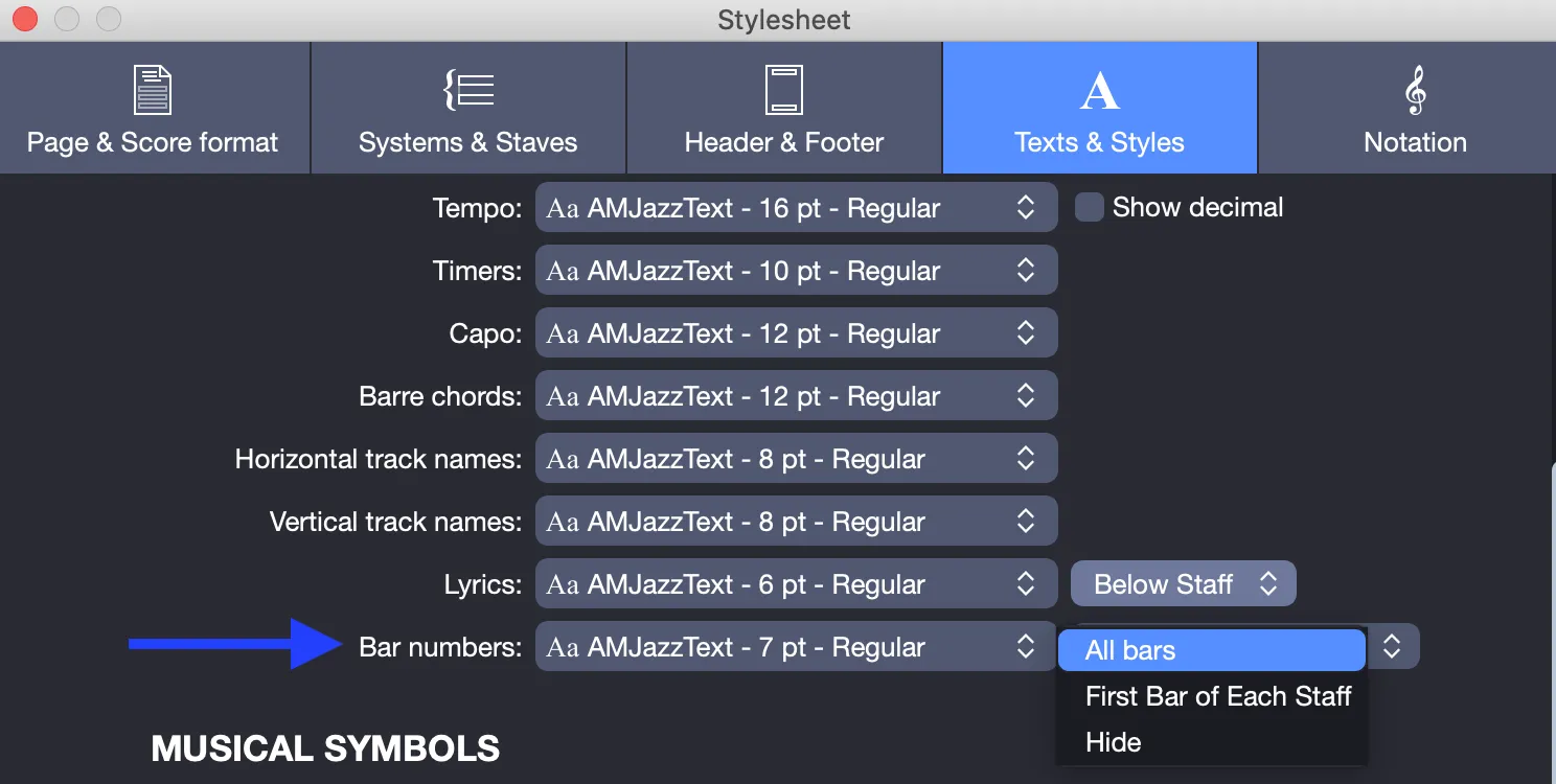 Bar numbers preferences