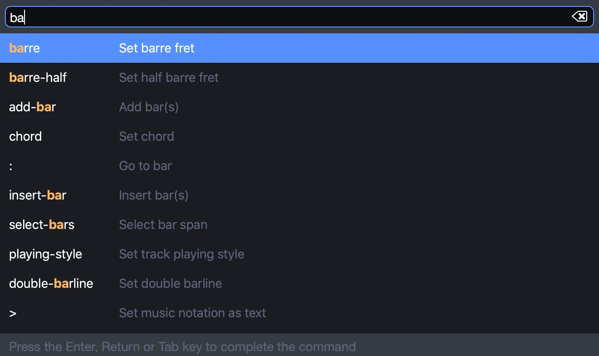 Command search results