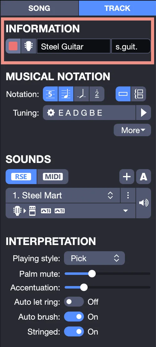 Track information from the inspector