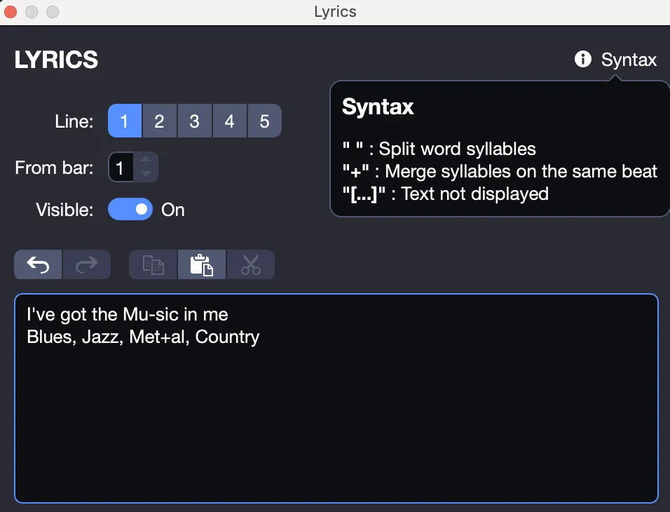 Lyrics Editing Window