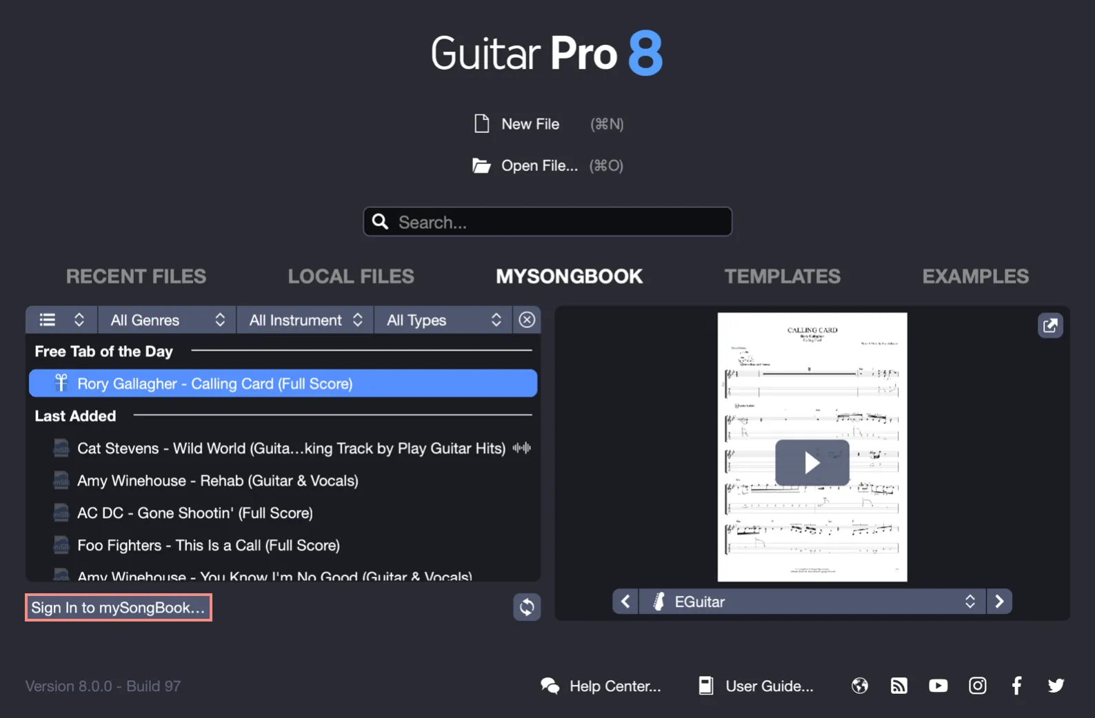 Access mySongBook from Guitar Pro