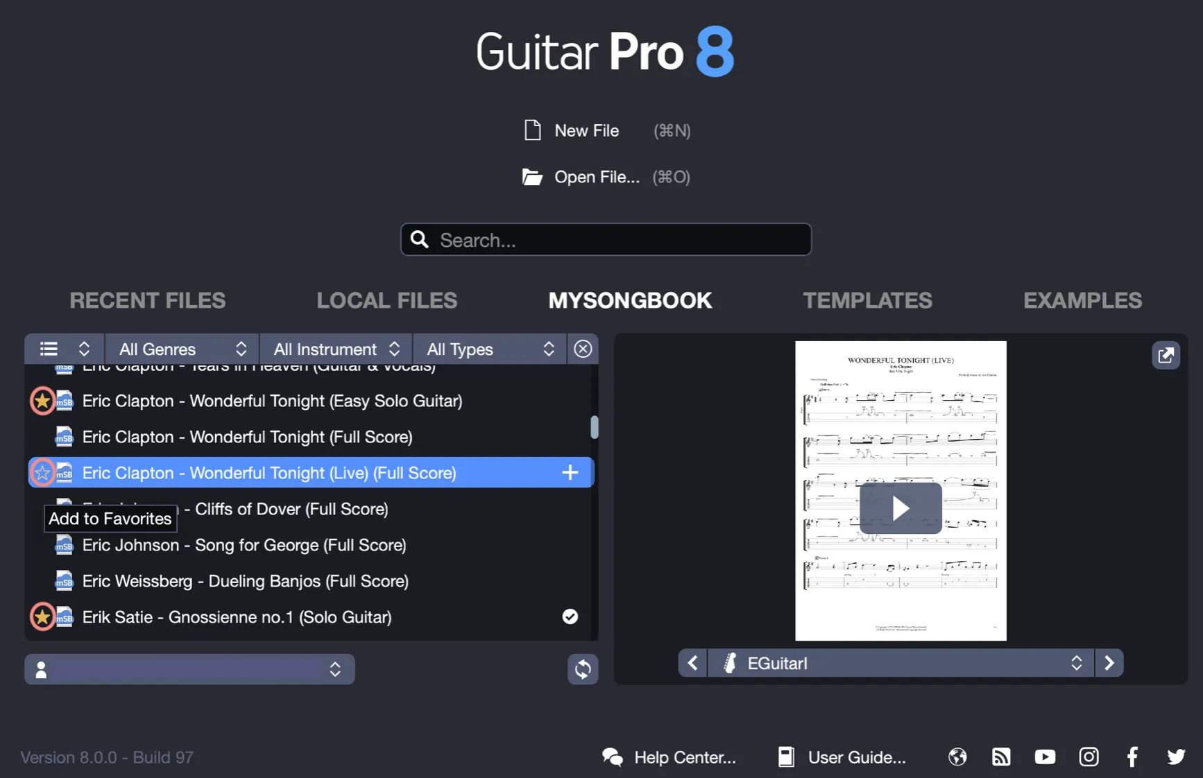 mySongBook favorites in Guitar Pro