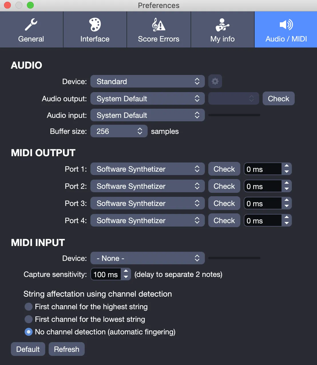 Audio preferences