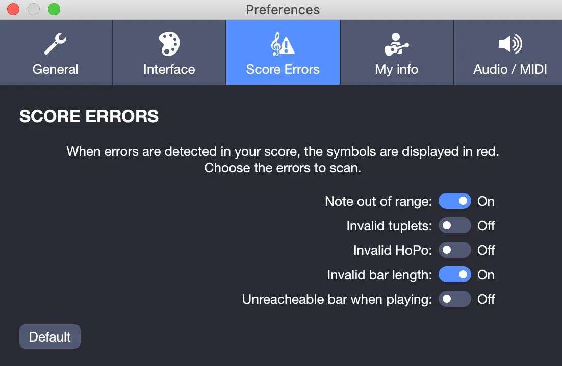 Score errors preferences