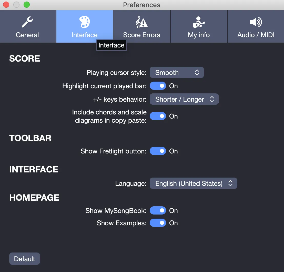 Interface preferences