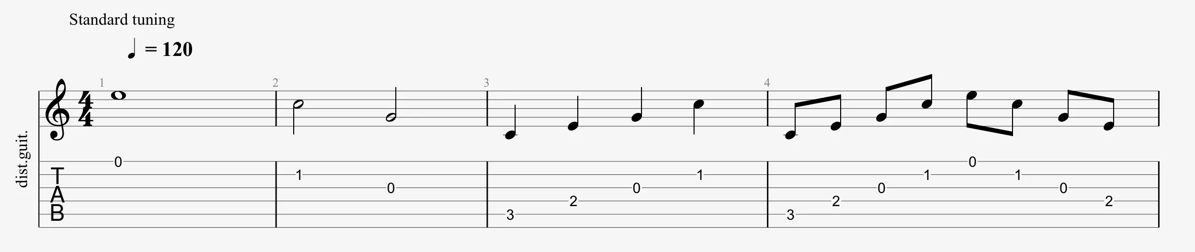 Rhythmic values: whole, half, quarter, eighth notes