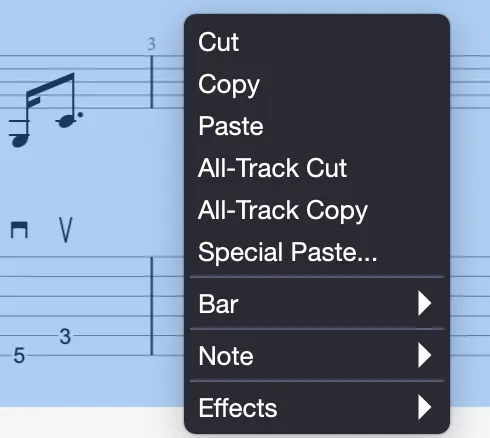 Contextual menu on score