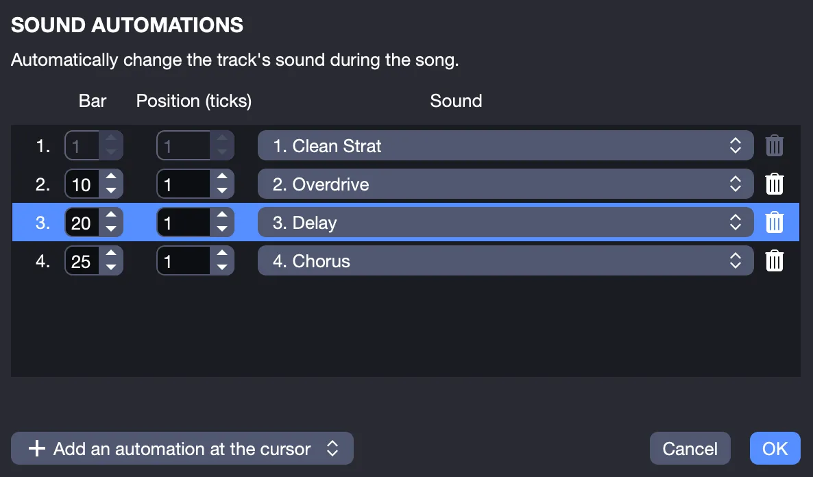 Sound automation window