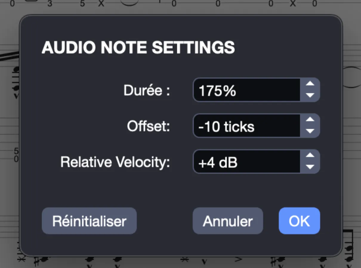 Audio note settings