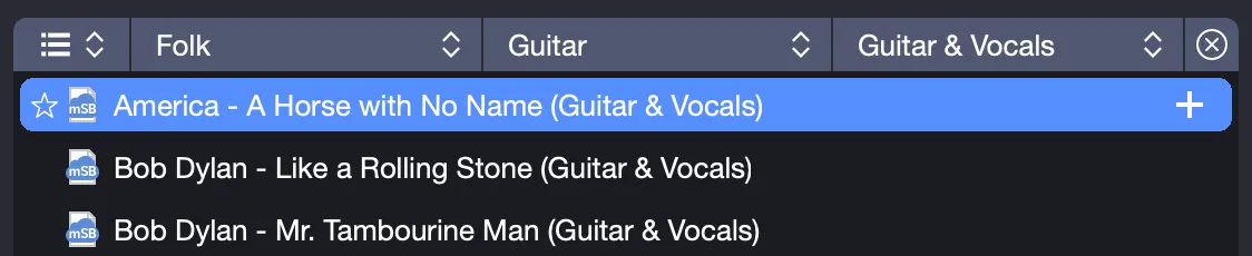 mySongBook filters