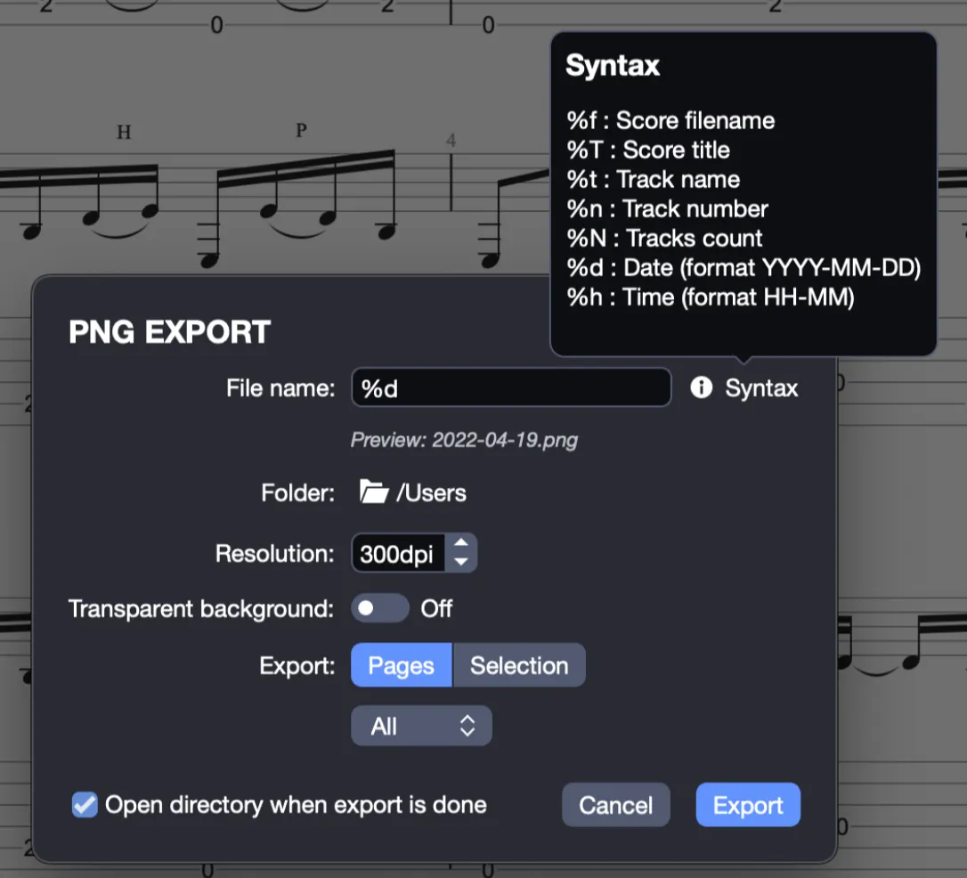 Export options