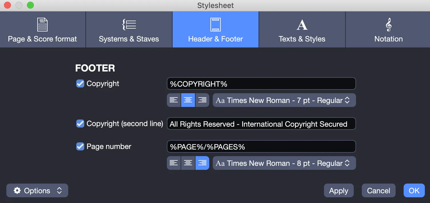 Footer settings