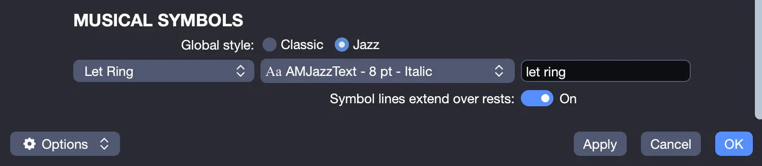 Musical symbols options