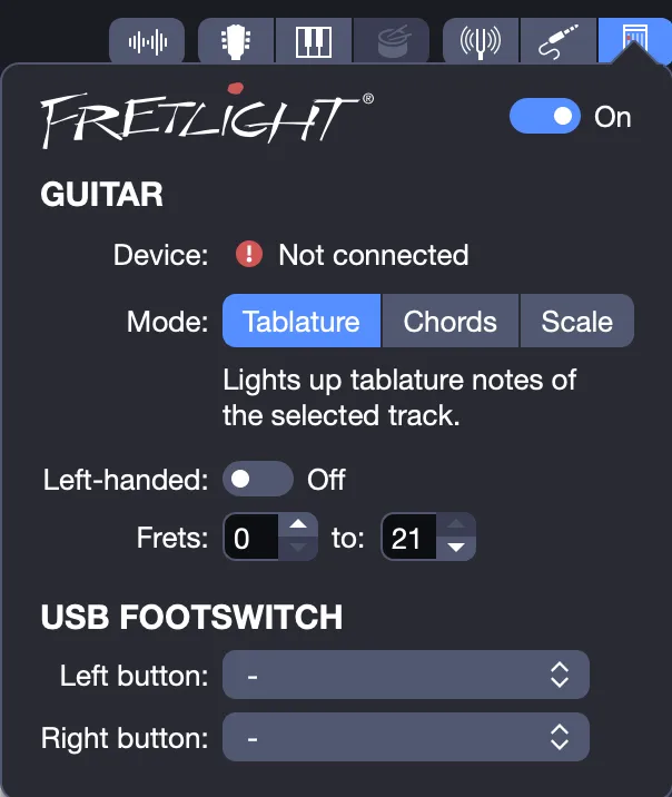 Fretlight settings window