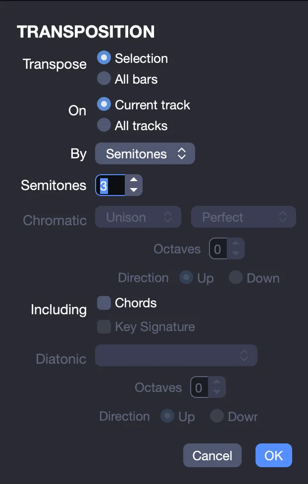 Semitone transposition