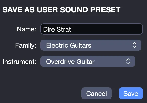 Guardar un sonido como modelo de sonido de usuario