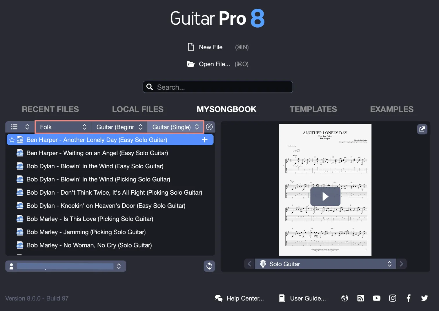 Ejemplo de búsqueda en mySongBook