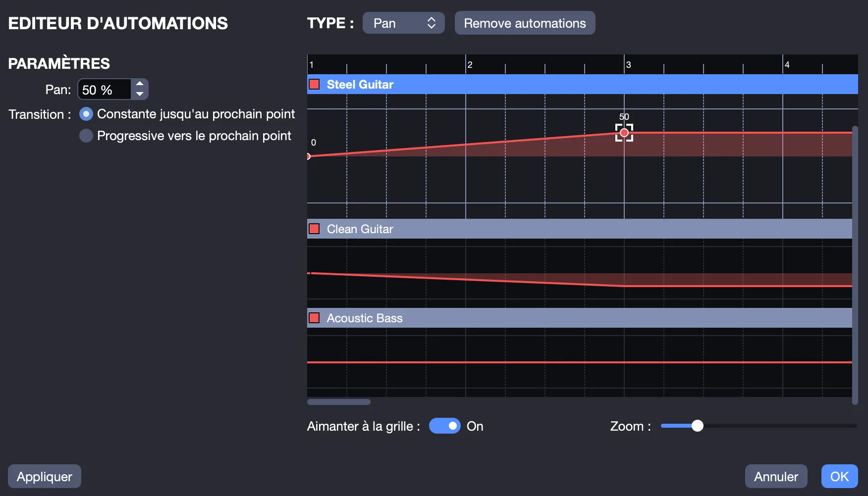 Fenêtre éditeur d’automations : panoramique