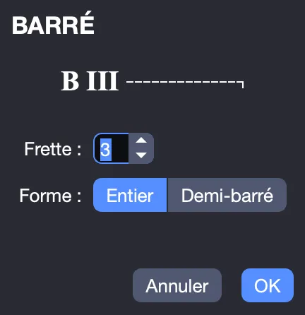 Fenêtre de barré étendu