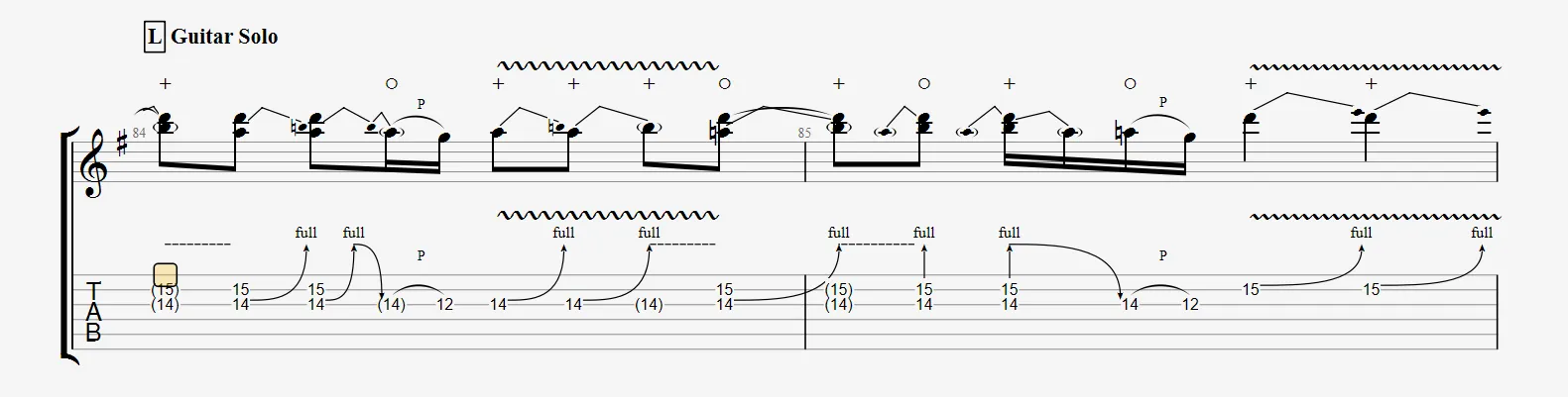 Exemple de bends dans Guitar Pro
