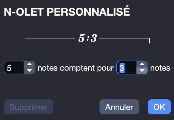 Configuration d’un N-olet n:m dans Guitar Pro 8