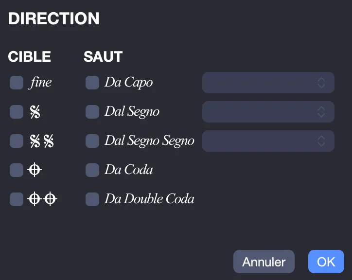 Fenêtre Directions