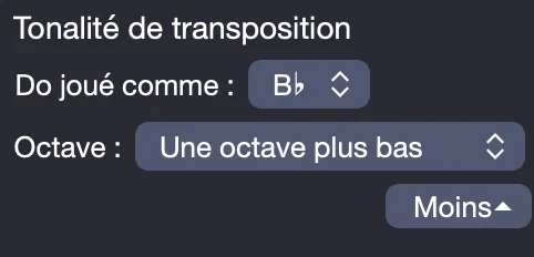 Tonalité de transposition dans l’Inspecteur Piste