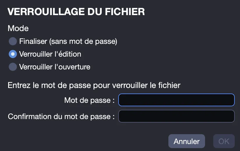 Fenêtre de verrouillage/déverrouillage