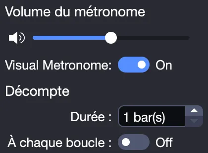 Réglages métronome et décompte