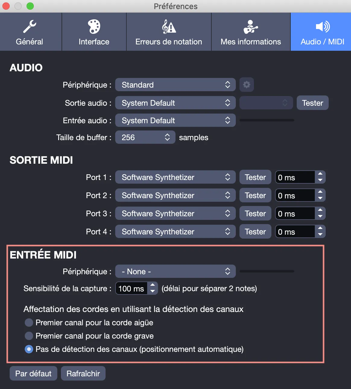 Préférences MIDI
