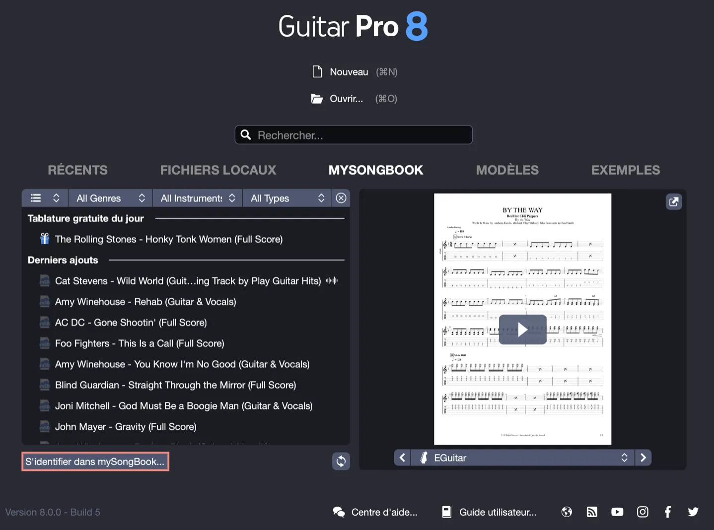 Accès à mySongBook depuis Guitar Pro
