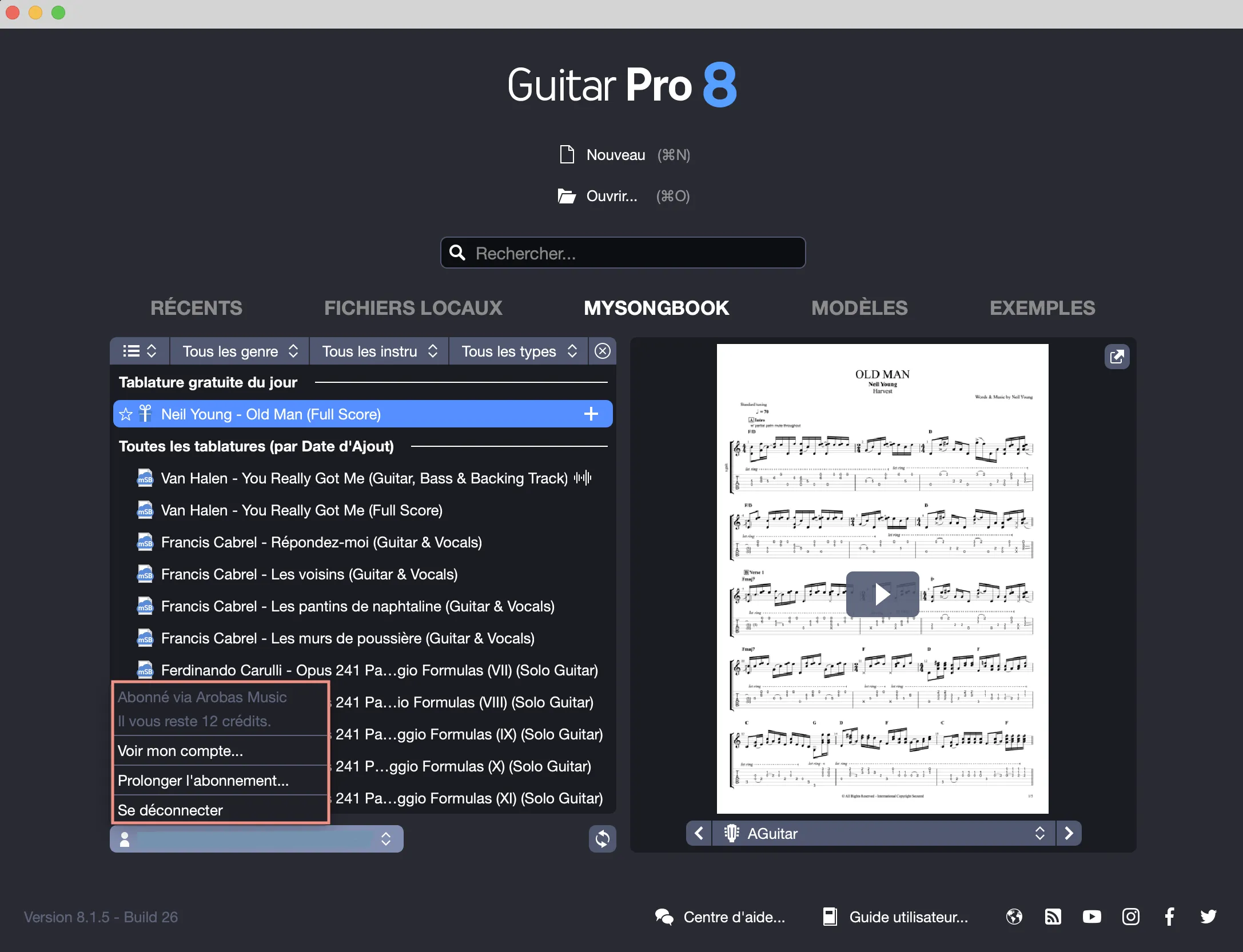 Accès direct mySongBook