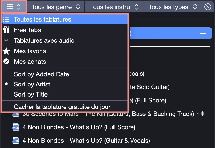 Catégories mySongBook