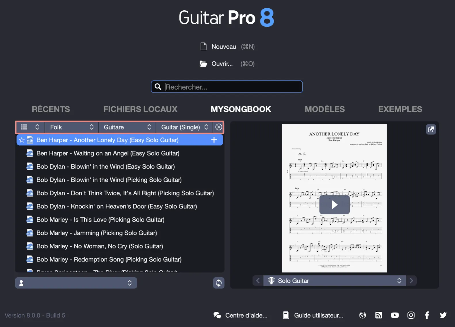 Exemple de recherche mySongBook