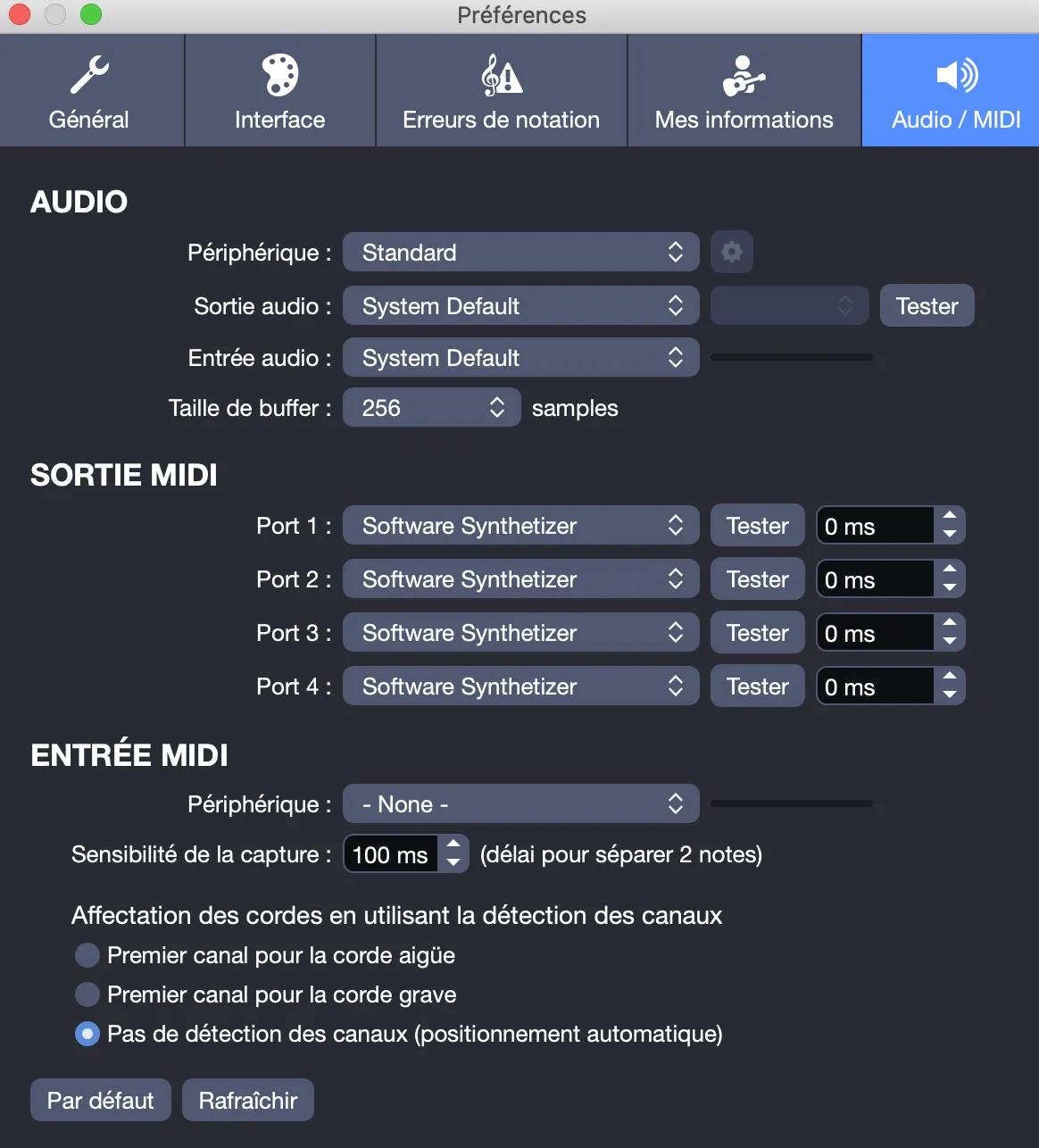 Préférences Audio