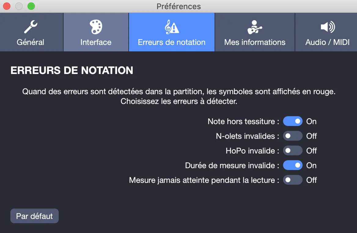 Préférences erreurs