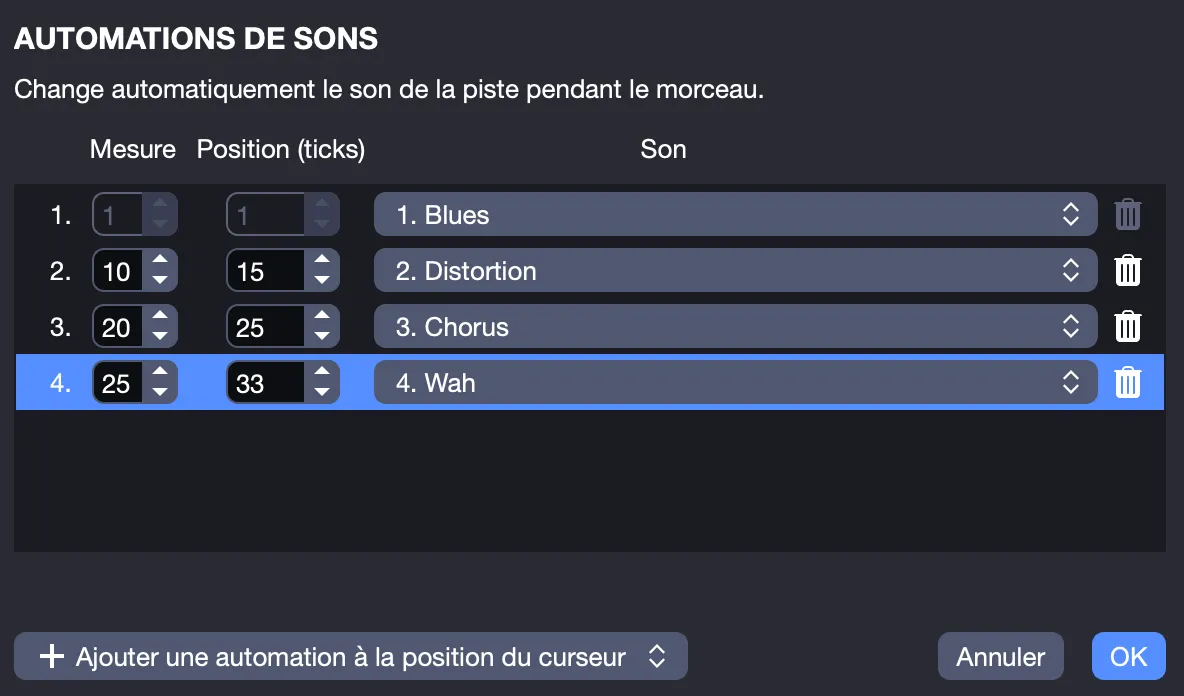 Fenêtre automation de sons