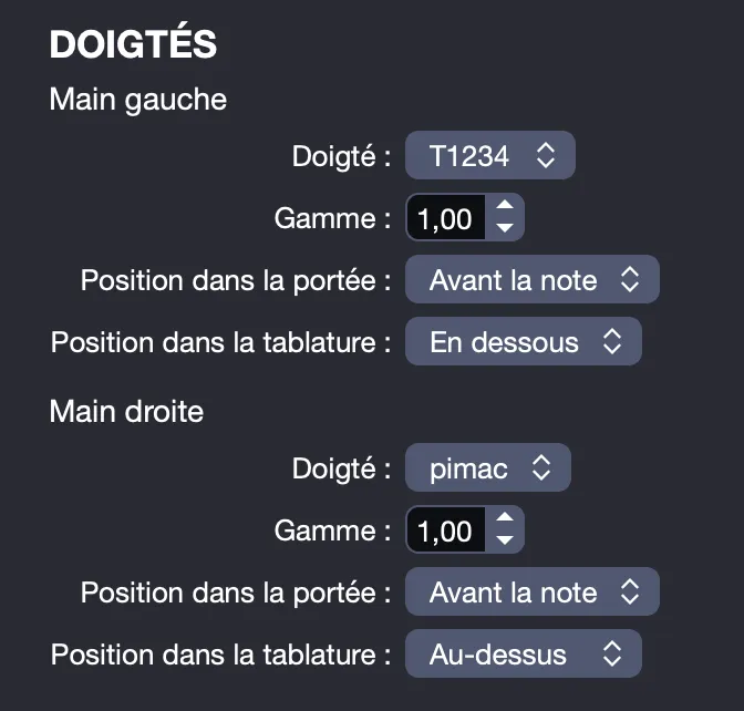 Section Doigtés