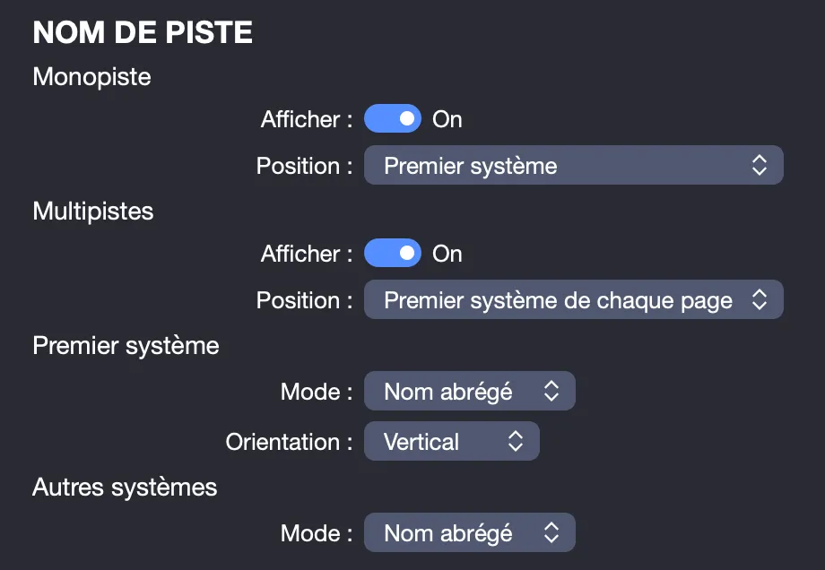 Section Nom de piste
