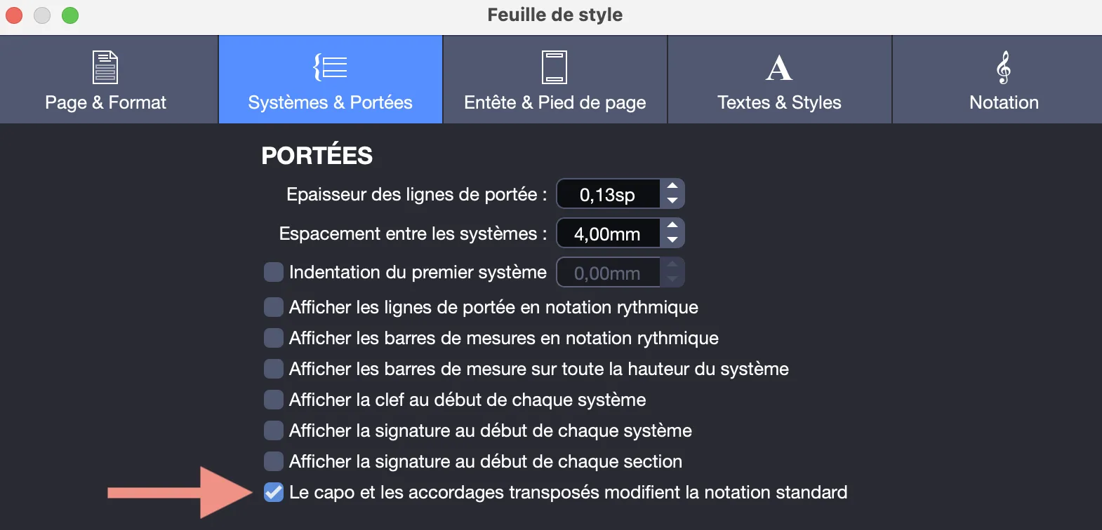 Option de la feuille de style