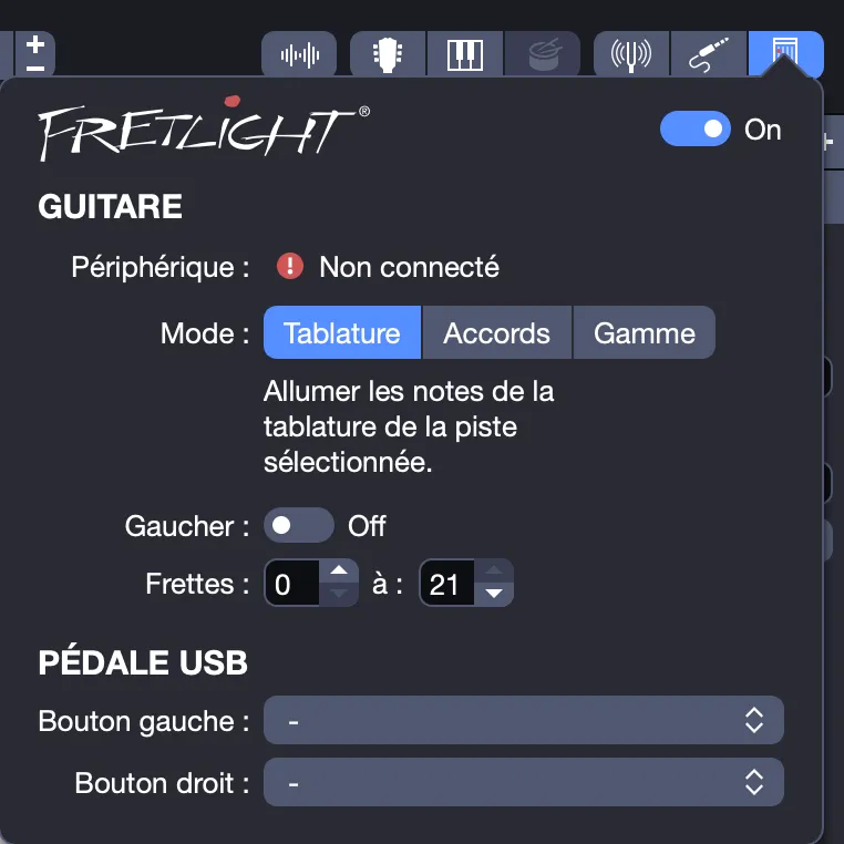 Fenêtre de réglages Fretlight