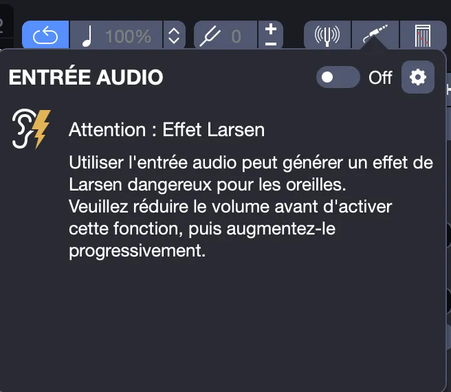 Popup de l’entrée audio, désactivée