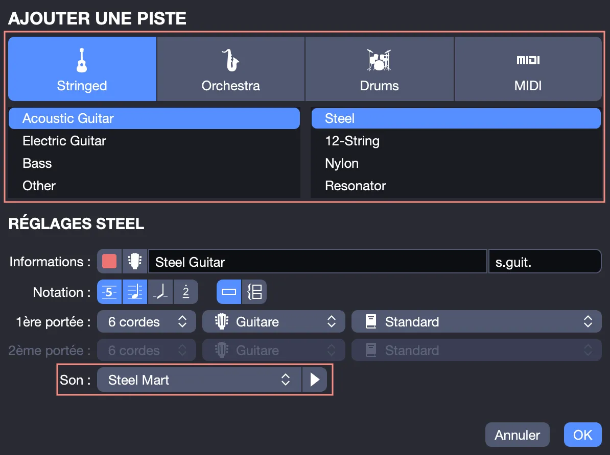 Création d’une piste avec un son